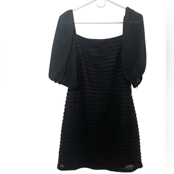 Lulus Black Ruffle Lace Dress with Short Puff Sleeves Large Whimsy Goth NWT BLK - Picture 2 of 6